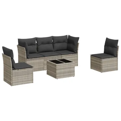 Produktbild von vidaXL 6-tlg. Garten-Sofagarnitur mit Kissen Hellgrau Poly Rattan