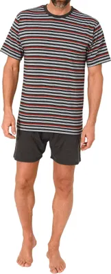 Produktbild von Normann Herren kurzarm Schlafanzug Shorty Pyjama in Streifenoptik ; grau/rot , 56