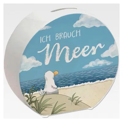 Produktbild von Möwe am Strand Spardose mit Spruch "Ich brauch Meer" zur Urlaubskasse