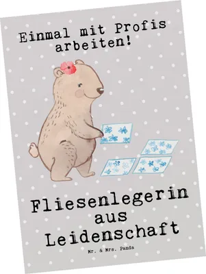 Produktbild von Mr. & Mrs. Panda Postkarte Fliesenlegerin Leidenschaft - Grau Pastell - Geschenk, Fliesenfachhandel, Fotokarte, Beruf, Handwerk, Ansichtskarten, Spruch, Postkarten