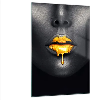 Produktbild von Bilder auf glas - Einteilig - Gold Mund Schwarz - 80x120cm - Glasbilder - Wandbilder - Bilder - zum Aufhängen bereit - Wanddekoration aus Glas - Glas Bilder - Wandbild auf Glas - GPA80x120-4460