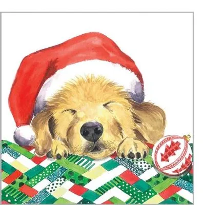 Produktbild von 20 kleine Cocktailservietten Christmas Puppy - Träumender Weihnachtshund 25x25cm Weihnachten Weihnachtsservietten Winter Winterservietten