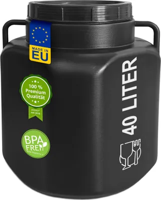 Produktbild von plasteo® 40 Liter Weithalsfass schwarz eckig mit Deckel und Griffen, Lebensmittelecht BPA-Frei Gepäcktonne Sauerkrautfass Futtertonne Universalfass