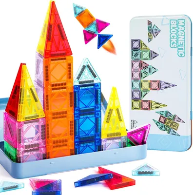 Produktbild von Magnetische Bausteine 40 Teile – Montessori Magnetspielzeug für Kinder ab 3 Jahre, kompatibel mit Magna Tiles & Magnetic Tiles, Magnetbausteine