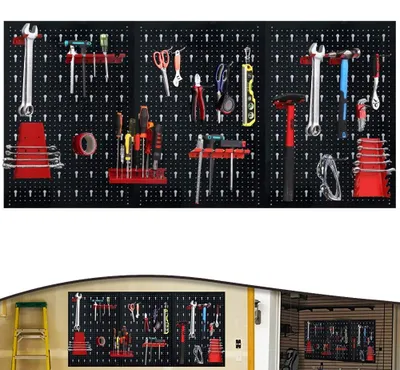 Obrázok produktu pre Odolný kovový nástenný panel s háčikmi na usporiadanie náradia