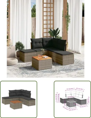 Produktbild von The Living Store 6-tlg. Garten-Sofagarnitur mit Kissen Grau Poly Rattan
