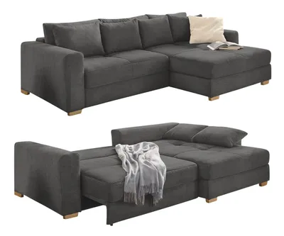 Produktbild von Ecksofa-Dauerschläfer Federkern Couch seitenverk. Bettkasten Cord Dunkelgrau / 15153