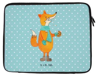 Produktbild von Mr. & Mrs. Panda Laptophülle Fuchs Keks 20 x 28 cm - Türkis Pastell - Geschenk, Hülle Laptop, Weihnachten, Laptoptasche, Weihnachtskekse, Plätzchen, Notebook, Liebe