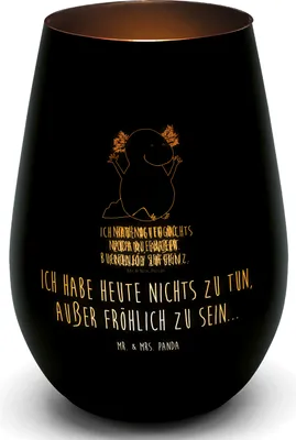 Produktbild von Mr. & Mrs. Panda Kerzenhalter Axolotl Hurra - Schwarz - Geschenk, Fröhlich, Glas Windlicht, Freude, Teelichthalter, Laterne, Schwanzlurch, Motivation