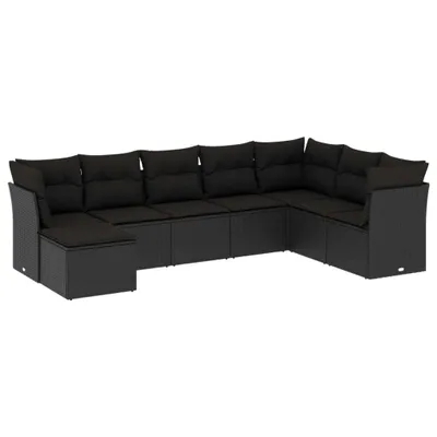Produktbild von Modulares Garten-Sofa-Set, 8-teilig, für Terrasse & Balkon, aus UV-beständigem Poly Rattan, mit abnehmbaren & waschbaren Kissen, Schwarz