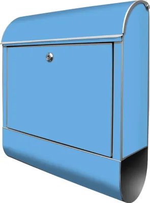 Produktbild von banjado Design Briefkasten Stahl silber mit Zeitungsfach pulverbeschichtet "Pastellblau" 38x46x12,5cm & 2 Schlüssel - Postkasten A4 Einwurf inkl. Montagematerial [BK-0019]