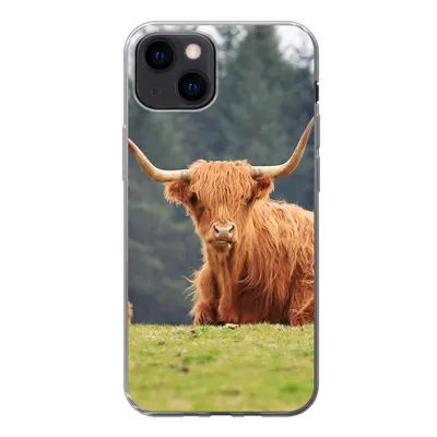 Produktbild von MuchoWow® Handyhülle Schutzhülle Hülle für iPhone 13 mini Schottische Highlander - Gras - Wald Silikon Softcase Handy Hülle - Softcase