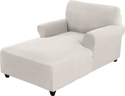 Obrázek produktu pro Chaise Longue Cover Stretch Chaise Longue Slipcover pro obývací pokoj Chaise Longue s dvojitým ramenem Chaise Longue Cover, bílý