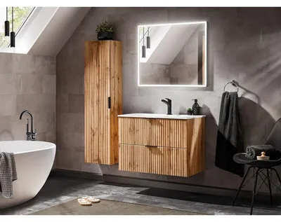 Image de Ensemble complet de salle de bain meuble vasque 80 cm + 2 éléments - Georgia Oak