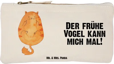 Produktbild von Mr. & Mrs. Panda Pouch Katze Frühaufsteher Größe S Klein - Weiß - Geschenk, beauty case, Kaffee, Kulturbeutel, Genervt, Kulturtasche, Federtasche, Verschlafen, Katzen