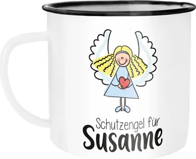 Produktbild von Schutzengel Emaille Kinder-Tasse mit Namen Namenstasse SpecialMe® weiß-schwarz Emailletasse