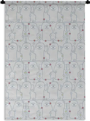 Produktbild von MuchoWow® Wandteppich Wandbehang Strichzeichnung - Gesicht - Muster 120x180 cm Tapisserie Dekoration Wandtuch - Schlafzimmer - Dekorationen für das Haus