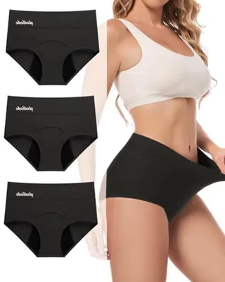 Productafbeelding van Menstruatieondergoed voor vrouwen, Heavy Flow - Lekvrij, hoge taille katoenen menstruatieslipje, verpakking van 3 stuks