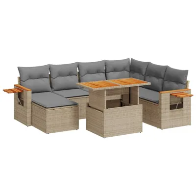 Produktbild von vidaXL 8-tlg. Garten-Sofagarnitur mit Kissen Beige Poly Rattan