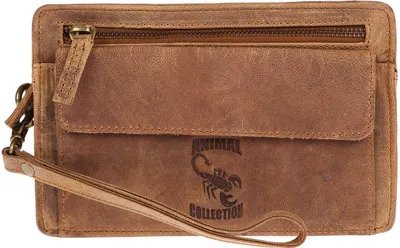 Produktbild von Große Herren echt Leder Handgelenktasche Herrenhandtasche Tasche Doppelkammer Tan
