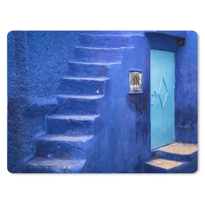 Produktbild von MuchoWow® Mauspad Mousepad Architektur - Blau - Treppe - Tür 23x19 cm - Mousepads - Maus Mat - Pad - Mausunterlage - Schreibtischunterlage - Mauspad