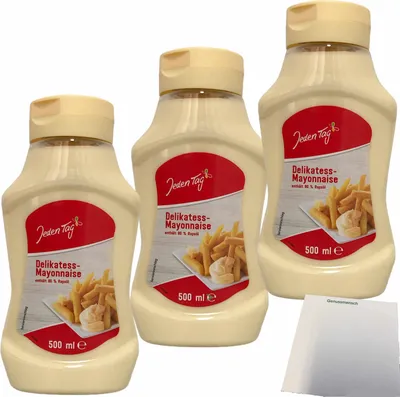 Produktbild von Jeden Tag Delikatess Mayonnaise 80% 3er Pack (3x500ml Flasche) + usy Block