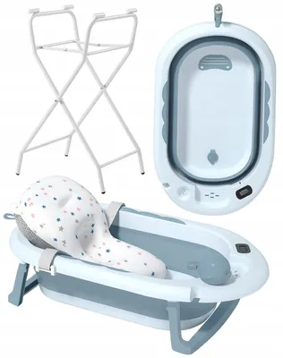 Produktbild von Babywanne - Babybadewanne 65x38 cm - Badewanne faltbar Blau - Babybadewanne blau - mit Kissen Und Thermometer - VAIANA