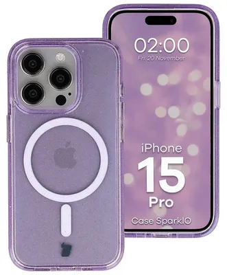 Produktbild von Glitzer Hülle mit Magnetring für iPhone 15 Pro, Bizon Case SparklO, Transparent-Violet mit Glitzer