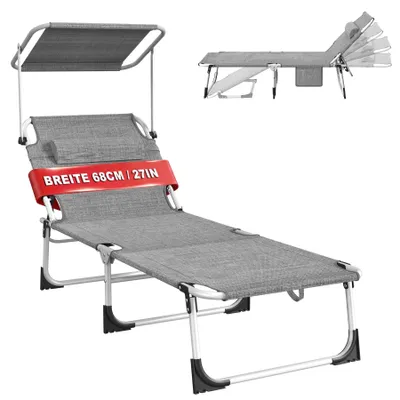 Zdjęcie produktu dla Solidchoice - Składany leżak z regulowanym oparciem, wymiary 194x68 cm
