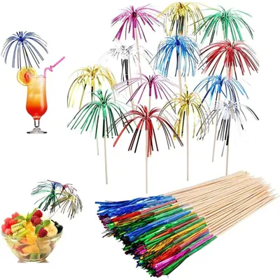Produktbild von Cocktail Deko Party Dekoration 100 Stücke Cocktail Feuerwerk Glitzerpalmen Cocktailspieße für Geburtstagsbars Obst Snacks Party Weihnachtsdekoration