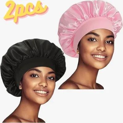 Immagine prodotto di confezione da 2 cuffiette di seta, cuffiette di raso, cuffiette per capelli per dormire, morbide e confortevoli - SILKCROWN