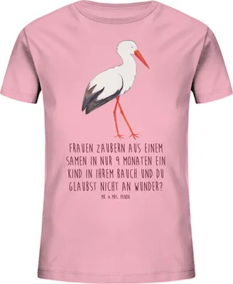Produktbild von Mr. & Mrs. Panda Kleinkinder T-Shirt Storch 7-8 Jahre (122/128) - Baumwolle Pink - Geschenk, Lustige Sprüche, Teenager, Kindershirt, Baumwolle Kinder, Mütter, Baby, Mutter