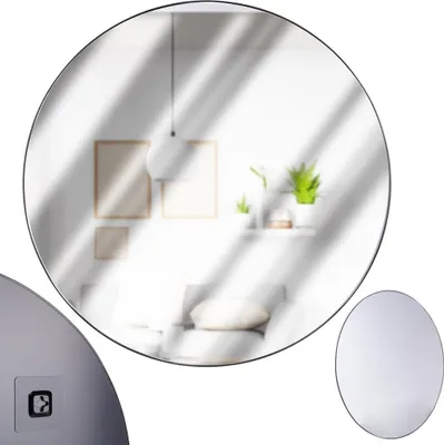 Produktbild von Großer runder Loft-Wandspiegel in schwarzem Rahmen, 55 cm