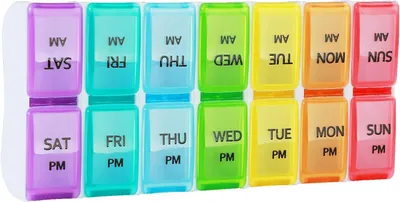 Produktbild von Famanu Tablettenbox 7 Tage mit 2 Fächern pro Tag - bunte Wochenorganizer für Vitamine