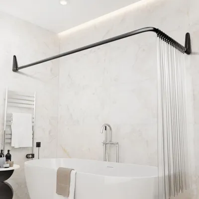 Produktbild von 70x90/70x160cm Duschvorhangstange Wandbefestigung - Ecken Badewanne - Schwarz Pulverbeschichteter Stahl - Rostfrei