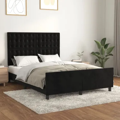 Produktbild von The Living Store Bettgestell mit Kopfteil Schwarz 140x200 cm Samt