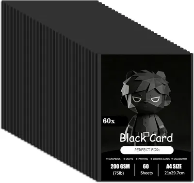 Produktbild von Bastelkarton A4 schwarz 60 Bogen, 200 g/m², für Basteln, 21 x 29,7 cm