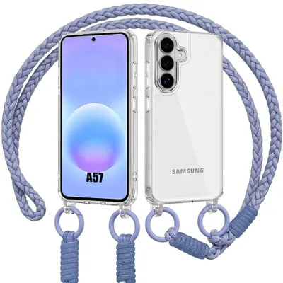 Image de Coque pour Samsung Galaxy A57 5G, Rigide Antichoc Transparent Slim avec Cordon Violet