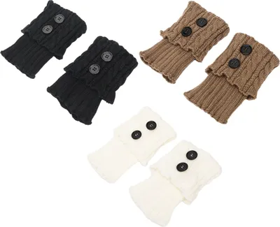 Produktbild von 3 Paar warme, gehäkelte Stulpen für Damen, kurze Beinstulpen mit Bündchen, ideal für Herbst und Winter.