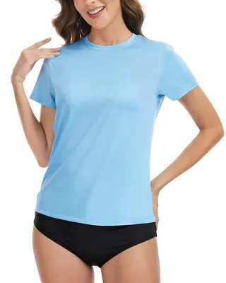 Productafbeelding van MeetHoo dames rash guard shirt, UPF 50+ zonbescherming, ronde hals, korte mouwen, T-shirt