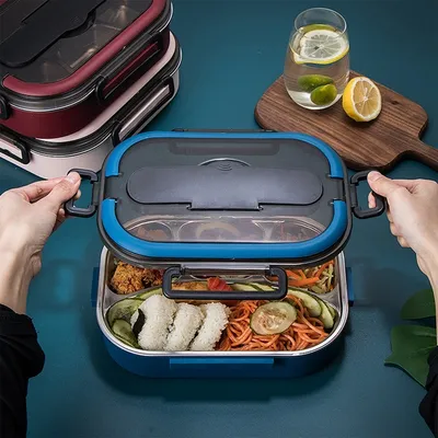 Produktbild von 3-Gitter Lunchbox 27.5*20*7.5cm Blau Thermo Lunchbox Brotdose Speisebehälter Essen Thermos Isolier Behälter Edelstahl Container