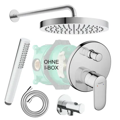 Produktbild von HANSGROHE VERNIS BLEND Unterputz Armatur | inkl. BOFLER Unterputz Duschsset #50-O, Regendusche Ø30cm, Brausearm 42cm, Brauseset, verchromt