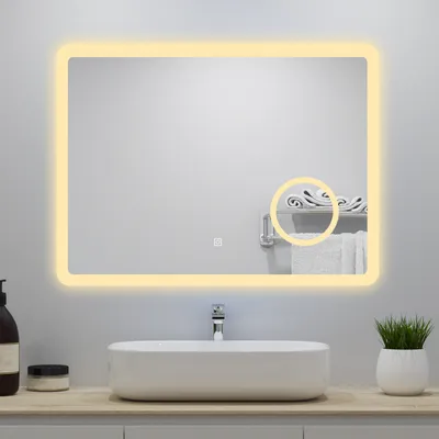 Produktbild von LED Badspiegel mit 3-fache Vergrößerung Beschlagfrei 100x60cm Badezimmer Spiegel mit Speicherfunktion Warm/Neutral/Kaltweiß Dimmbar CE IP44