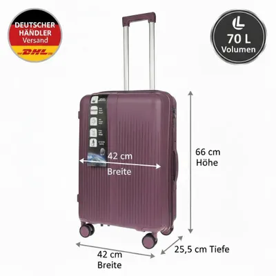 Produktbild von Großer L Koffer Herren Damen Volumen 70 Liter Reisekoffer Hartschalenkoffer Reisen Zahlenschloss Grau