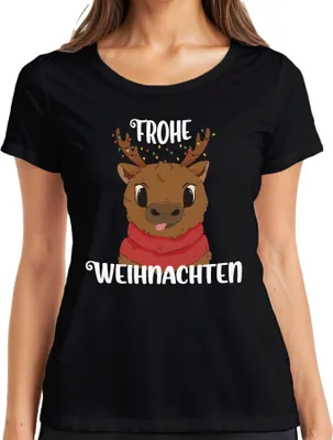 Produktbild von Frohe Weihnachten Rentier Süß - Weihnachten Weihnachtsgeschenk Christmas Damen T-Shirt, Schwarz, M