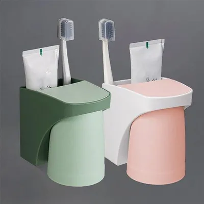 Produktbild von Ibenzoa® 2er Set Zahnputzbecherhalter – magnetische Wandhalter, Rosa, PP-Kunststoff (BPA-frei), belüftet, platzsparend, ohne Bohren