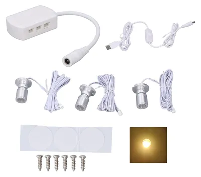 Image de Spot Mini-LED, 5 V, USB, vitrine, éclairage de présentation, 1 à 3 spots à intensité variable, petite armoire pour collection de bijoux, argent, lumière chaude