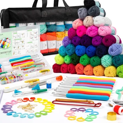 Produktbild von Häkelwolle Set 113 Teile mit 1600yd Strickgarn in 40 Farben, Häkelnadeln, Stricknadeln, Aufbewahrungstasche