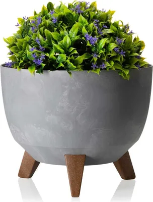 Produktbild von HowHomely Blumentopf Rund 15 cm Höhe, ECO Pflanzkübel mit Beinen, Grau Übertopf für garten balkon