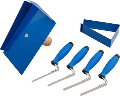 Immagine prodotto di MIVOS Spatola per fughe in acciaio inossidabile - Lamiera per fughe con manico rimovibile in legno di faggio + 4 spatole per fughe in acciaio inossidabile - Larghezza 8, 10, 12, 14 mm - Set di spatole per fughe